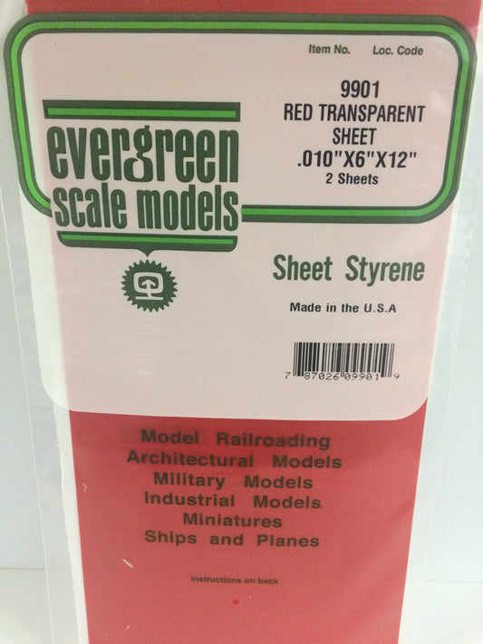 Evergreen RED Polystyrene Sheet 0.010 x 6 x 12" / 0.25 x 150 x 300mm (2pce) 9901