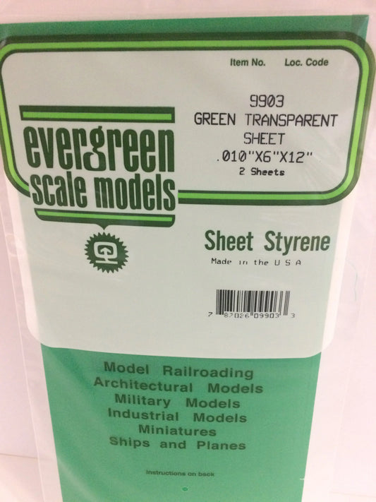 Evergreen GREEN Polystyrene Sheet 0.010 x 6 x 12" / 0.25 x 150 x 300mm (2pce) 9903