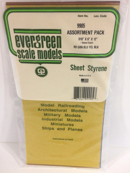 Evergreen ASSORTED Polystyrene Sheet 0.010 x 6 x 12" / 0.25 x 150 x 300mm (5pce) 9905