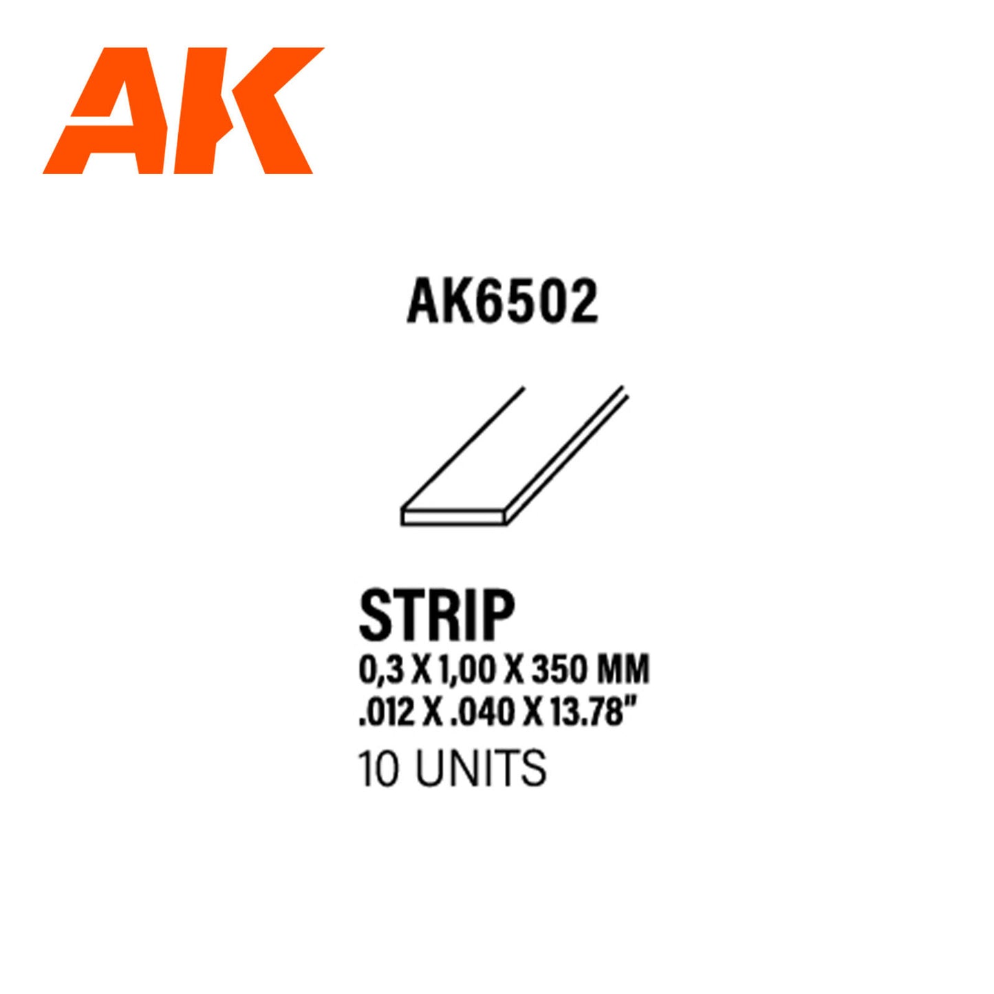 AK Interactive Styrene Strips 0.30 x 1.00 x 350mm (pack of 10) AK6502