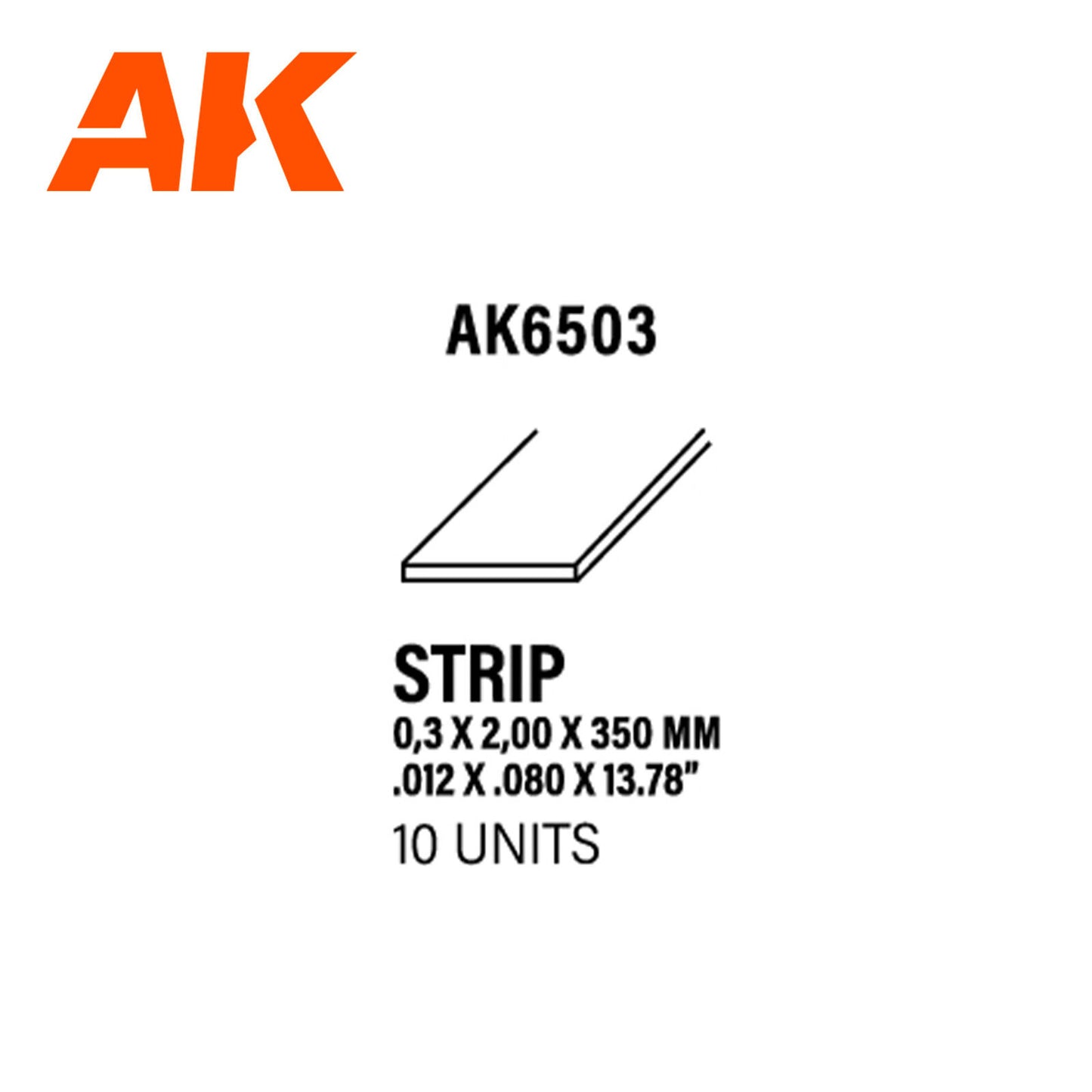 AK Interactive Styrene Strips 0.30 x 2.00 x 350mm (pack of 10) AK6503