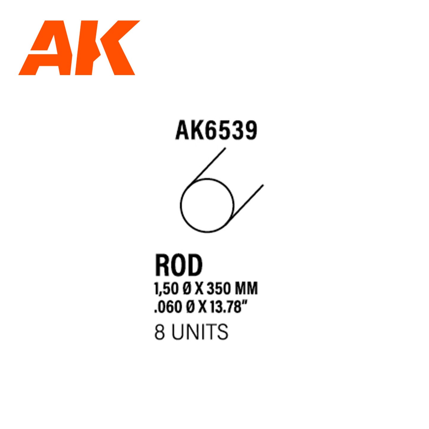 AK Interactive Styrene Rod 1.5 diameter x 350mm (pack of 8) AK6539