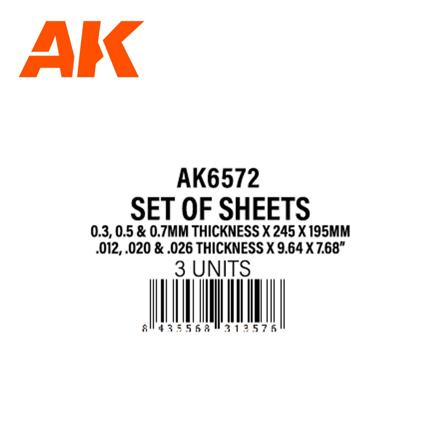 AK Interactive Styrene 0.25mm thickness x 245 x 195mm (pack of 3) AK6572