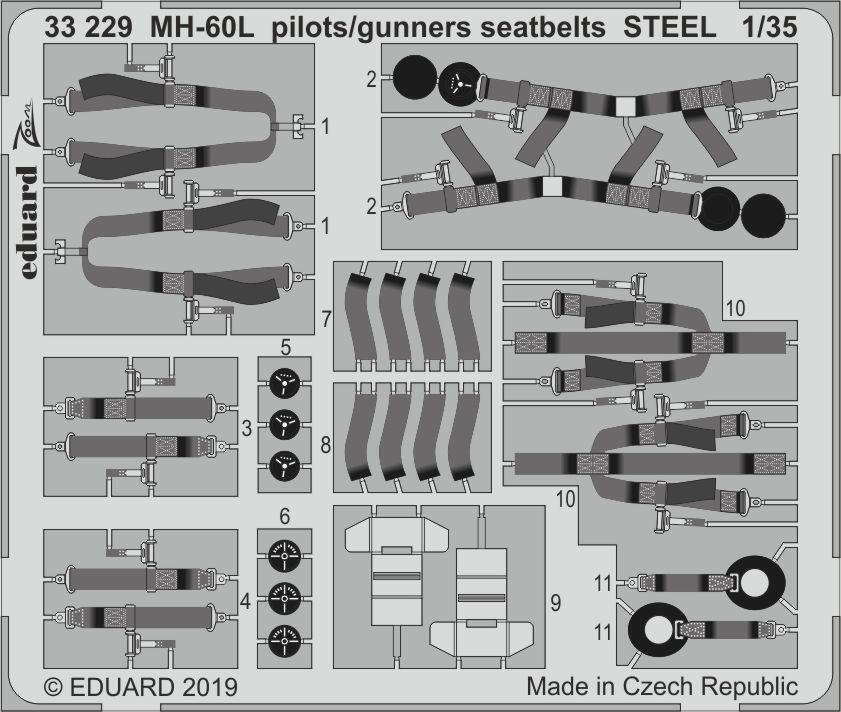 Eduard Photo-etch parts 1/35 MH-60L pilots/ gunners seatbelts STEEL (Kitty Hawk) 33229