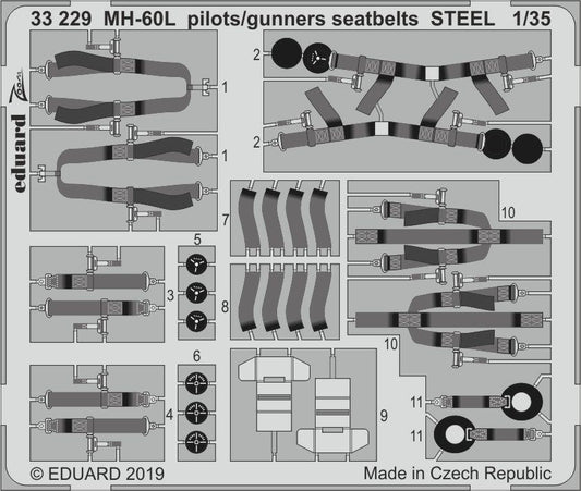 Eduard Photo-etch parts 1/35 MH-60L pilots/ gunners seatbelts STEEL (Kitty Hawk) 33229