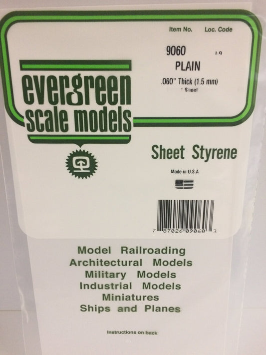 Evergreen White Polystyrene Sheet 0.060 x 6 x 12" / 1.5 x 150 x 300mm (pack of 1) 9060