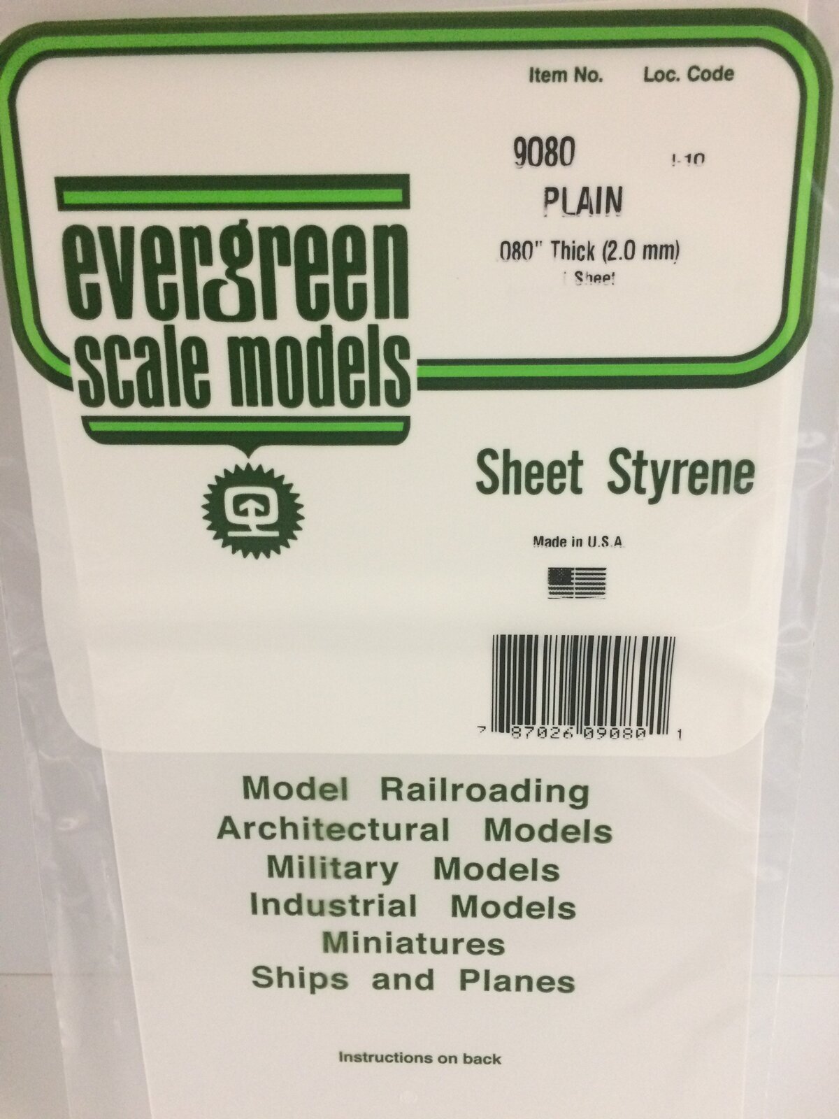 Evergreen White Polystyrene Sheet 0.080 x 6 x 12" / 2.0 x 150 x 300mm (pack of 1) 9080