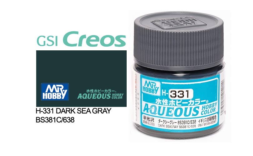 Mr Hobby (Gunze) Aqueous Semi Gloss DARK SEA GREY BS381C/638 10ml H331
