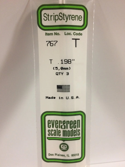 Evergreen White Polystyrene T Shape 0.198" / 5.0mm x 35cm (3pce) 767