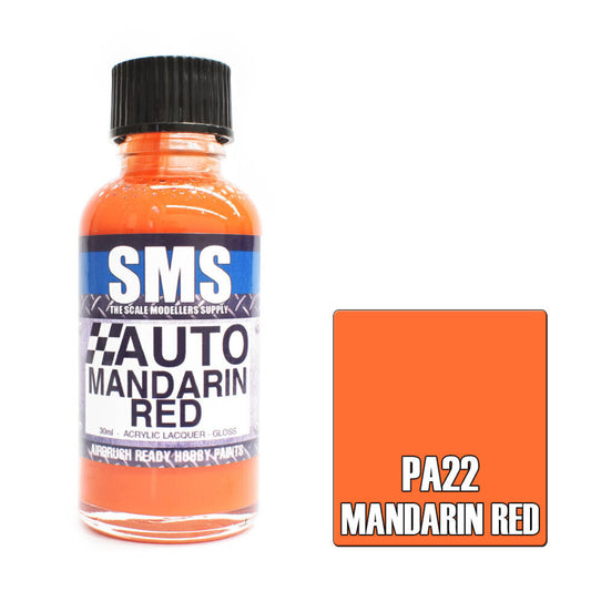 SMS Auto Colour Premium Acrylic Lacquer MANDARIN RED 30ml PA22
