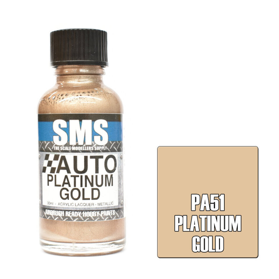 SMS Auto Colour Premium Acrylic Lacquer PLATINUM GOLD 30ml PA51